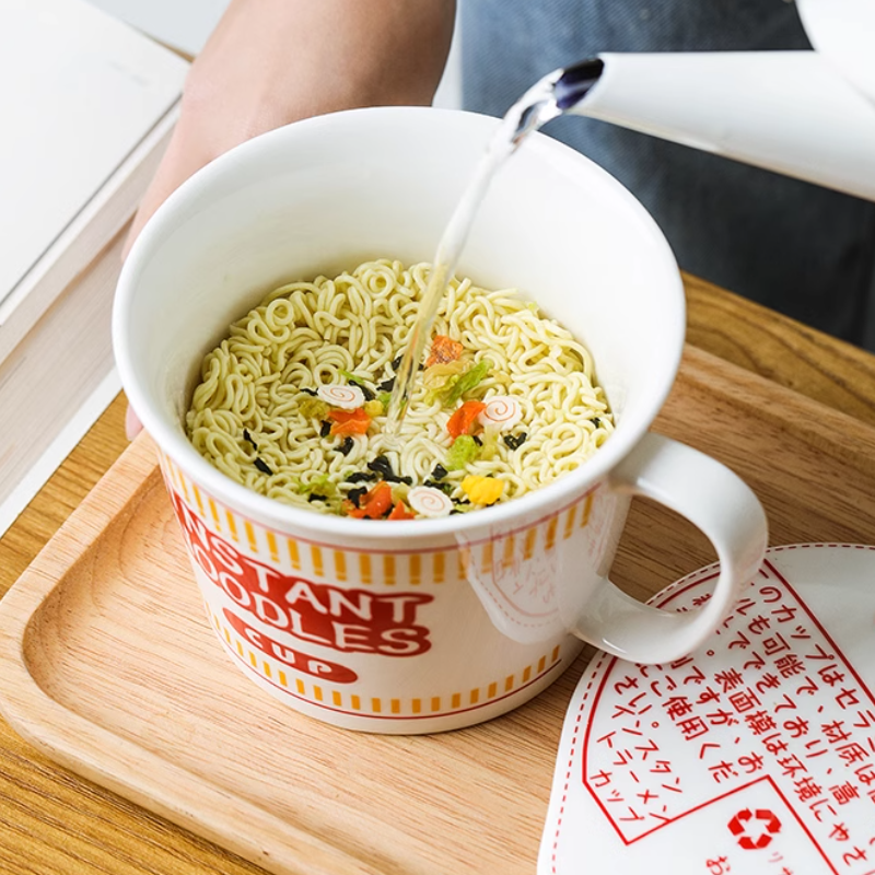 Tigela de cerâmica para macarrão instantâneo com tampa e alça, copo de macarrão instantâneo, tigela de sopa, forno de micro-ondas, máquina de lavar louça disponível
