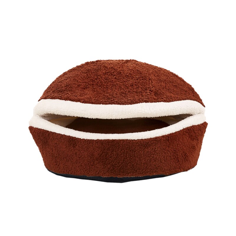 Lit Hamburger en coton pour chat, doux, coupe-vent, amovible, pour animal domestique, sac de couchage, grotte à câlin, petit chien: Coffee / S 46x35x26cm