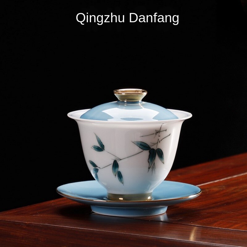 Taza De cerámica para té Gai Wan Cha pintada a mano, tetera De té Kung Fu, tazón Sancai De porcelana De cáscara De huevo, Sopera De CeramicaGaiwan: Cover bowl A
