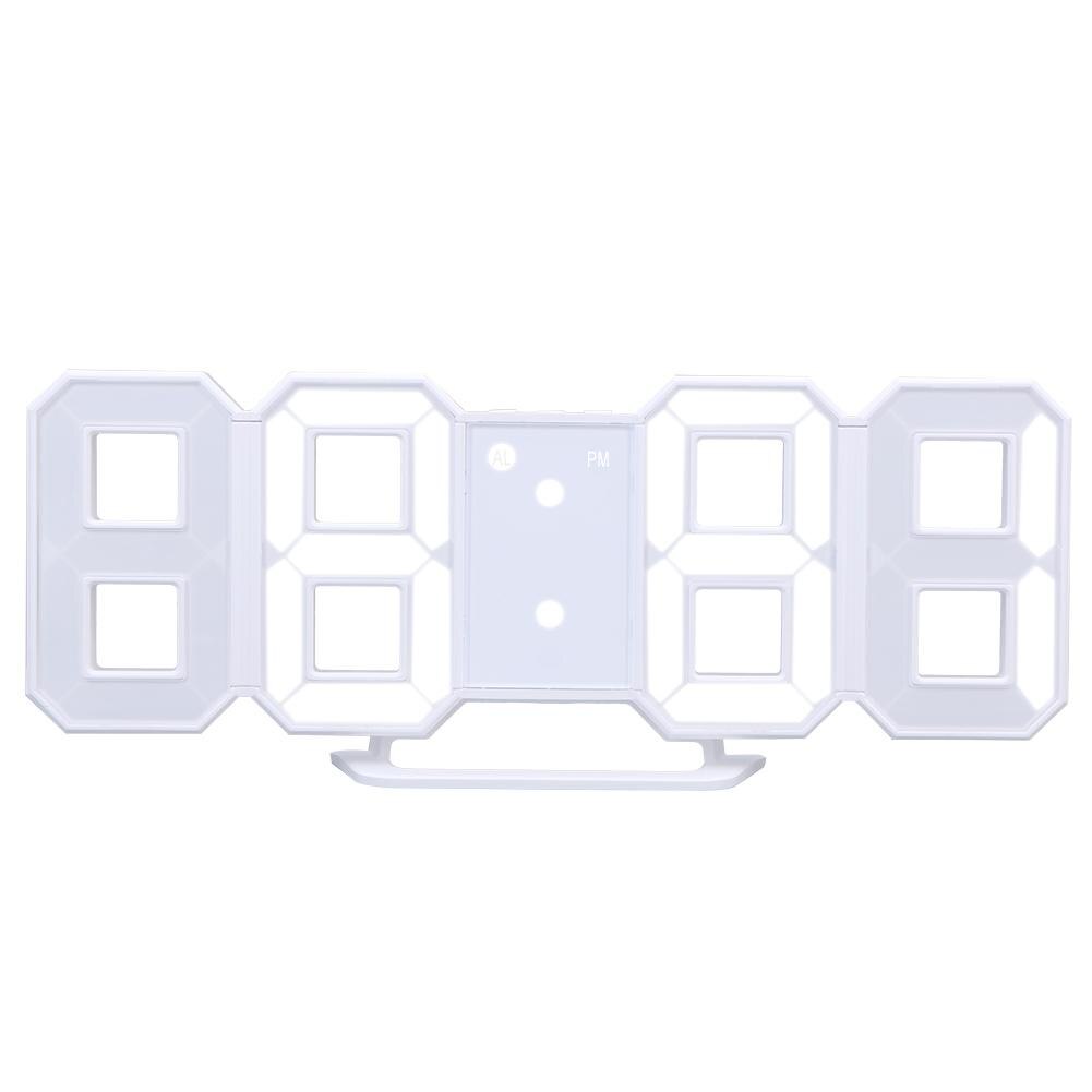 8 formad 3d digital bordsklocka usb datum tid celsius display väckarklocka led nattlampa väggmonterad väckarklocka hem skrivbord deco: Vit