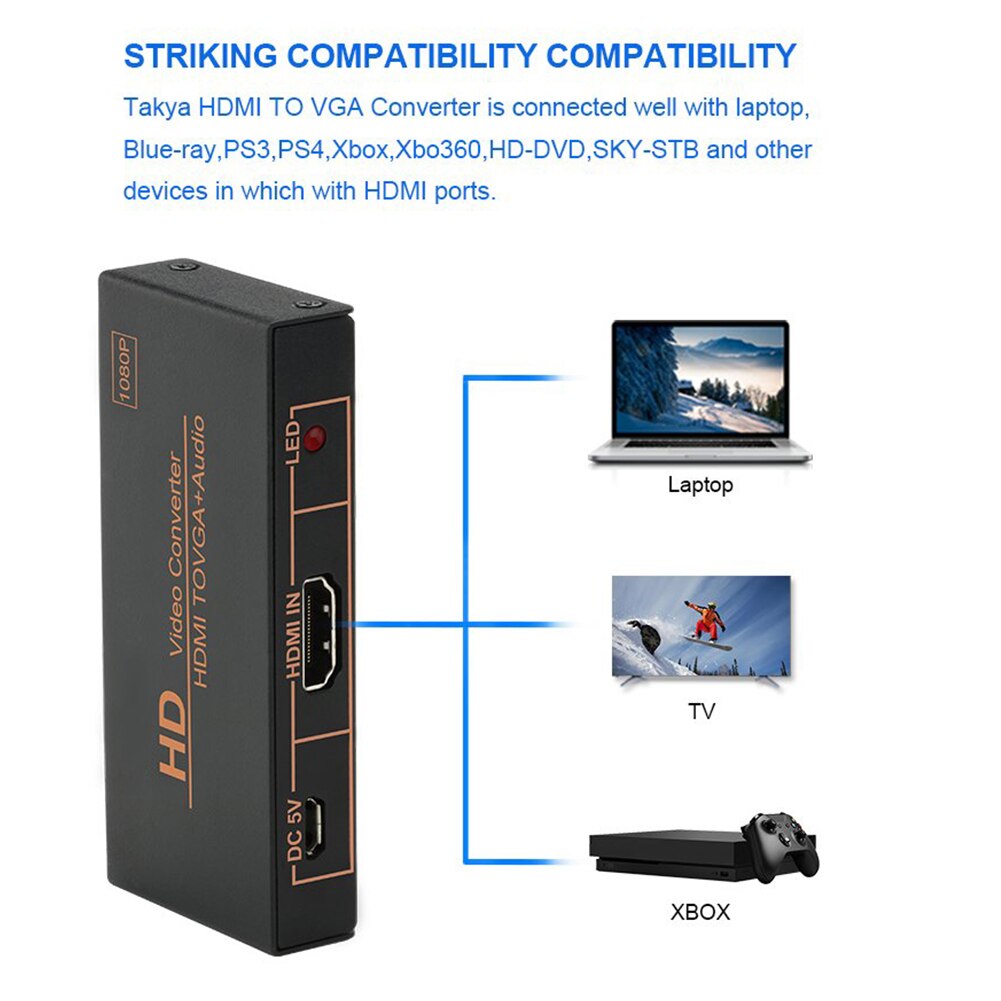 Home Connector Female HDMI To VGA Male Universal Active 1080P For Laptop Portable Plug And Play Office Dongle Converter Adapter