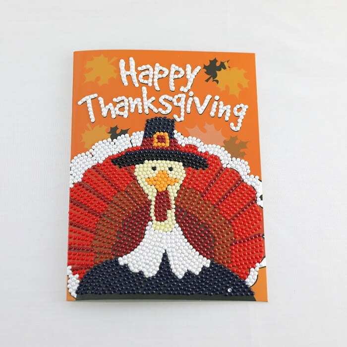 Thanksgiving Diamond Painting Greeting Cards Cartoon Full Round Greeting Card Xmas Home Decoration: D