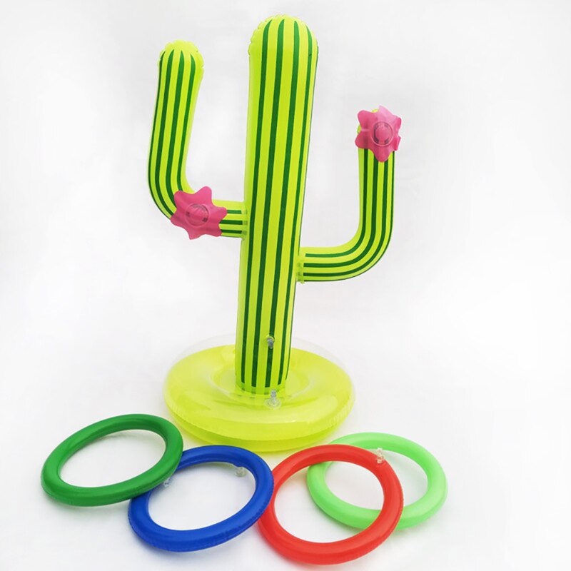 1 X Cactus Swimming Pool Ring Toss Games Inflatable Pool Toys With 4 Ring Summer Family Outdoor Party Game