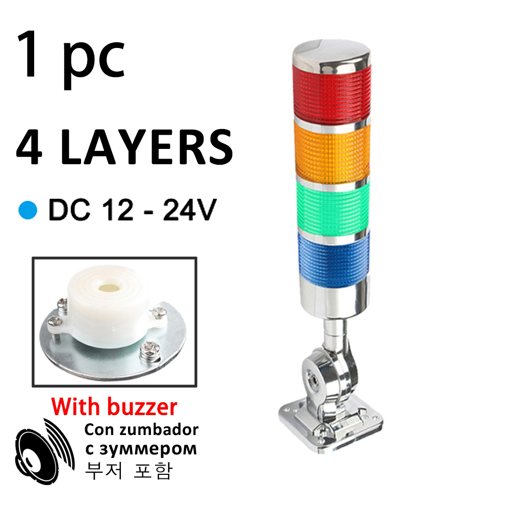 Rotatable 180 Stack light Red warning light industrial for CNC machine 24V 12V LED 220V Steady flashing light 4 layers Silver: D-CS4J-12-24V