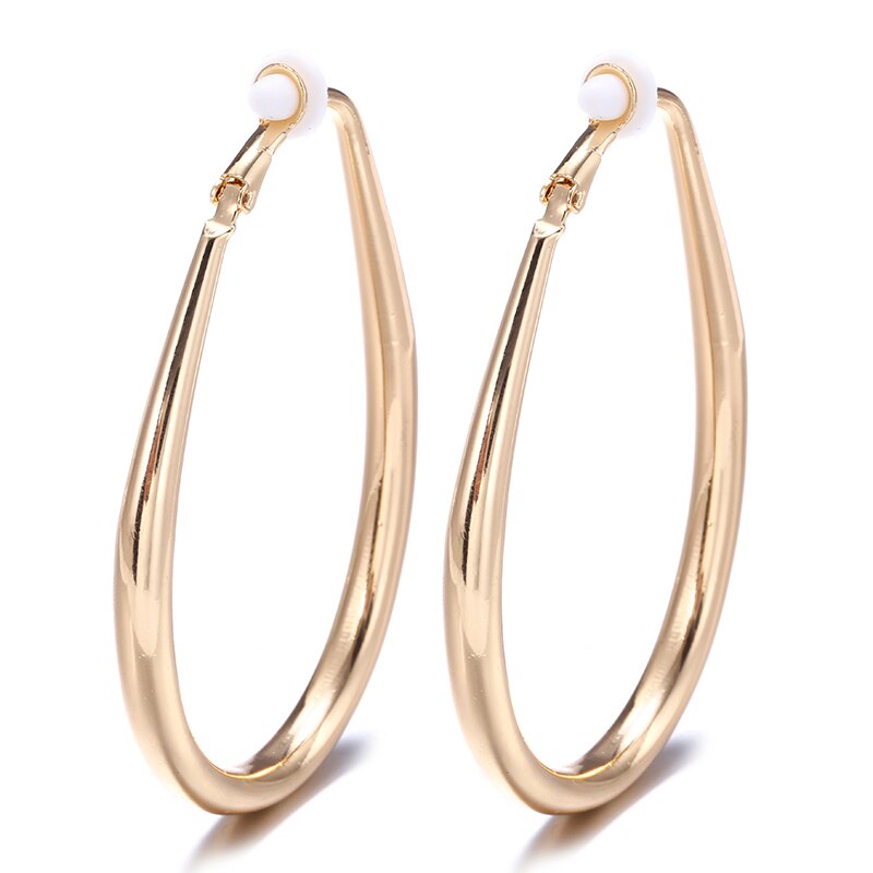 Esagera Big Smooth Ovale Del Cerchio Clip su Orecchini Brincos Semplice Del Partito Rotondo Loop Orecchini Non Trafitto per Le Donne Punk Dei Monili: gold
