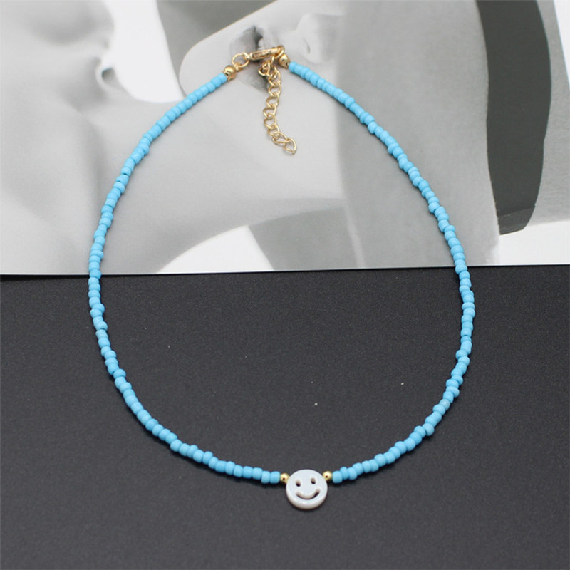 Natural Freshwater Shell Round White Smiley Rainbow Beaded Choker Necklace For Women Chain Jewelry Accessories: 16