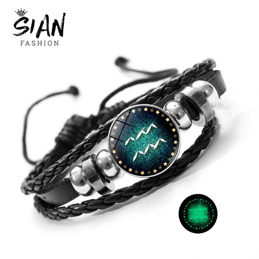SIAN Luminous Bracelet 12 Constellation Zodiac Signs Gemini Leo Virgo Charm Bracelets for Men Boy Lady Accessories