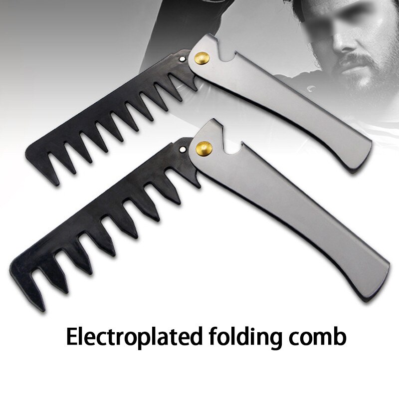 Peine plegable de acero inoxidable para hombre, herramienta para el cuidado de la barba, práctico y de uso