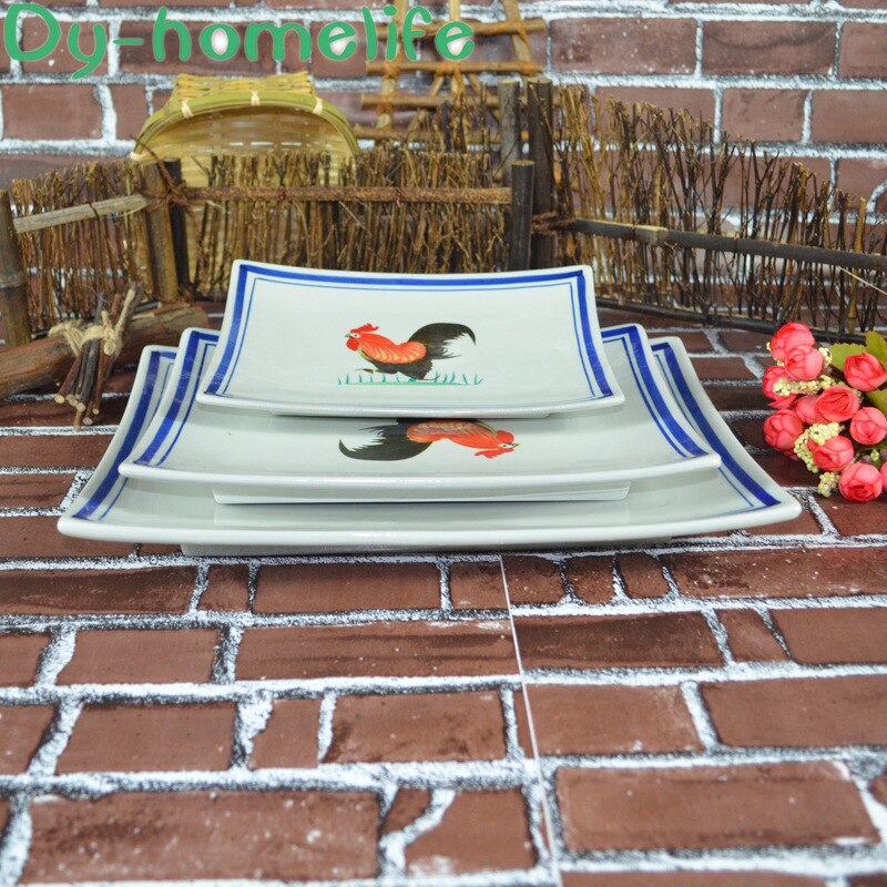 Japanese Style Rooster Figure Rectangular Ceramic Plate Restaurant Household Multi-size Antique Bone China Plate