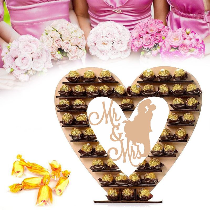 Par-hr. og fru træhjerte chokolade dessert slik displaystander midtpunkt dekorationsholder bryllupsfest barer