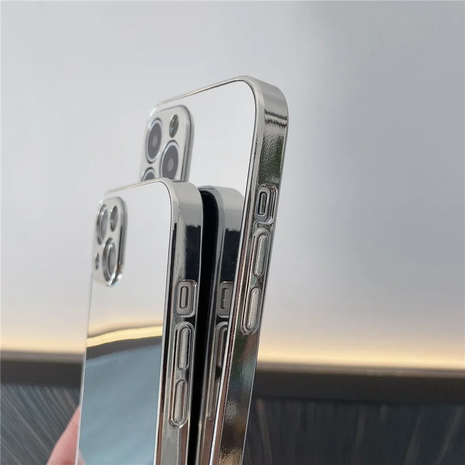 Funda de teléfono lisa con espejo dorado y plateado chapado brillante de lujo para iPhone 16 15 14 13 12 11 Pro Max 15 14 16 Plus