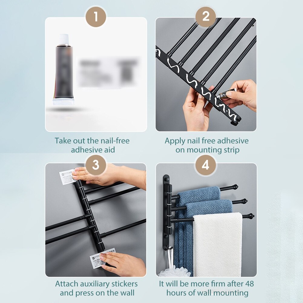 Bathroom Space Rotating Towel Rack Rail Holder Black Swivel Rotating Towel Bars Racks Wall Hanger Fixture Space Saving Hardware