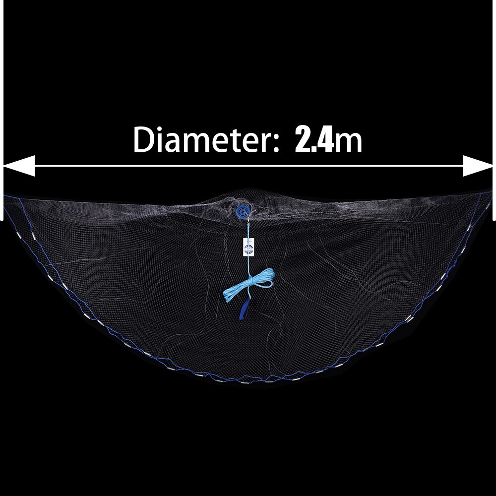 Easy throw Cast Net Diameter 2.4M-7.2M American Style Fishing Net Small Mesh Outdoor Sports Fish Trap Network: Diameter 2.4M
