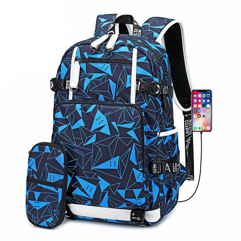 Waterdichte Rugzak Usb Opladen Rugzak Student Schooltas Tiener Schooltas Rugzak Mannen Rugzak Laptop Rugzak: Sky Blue