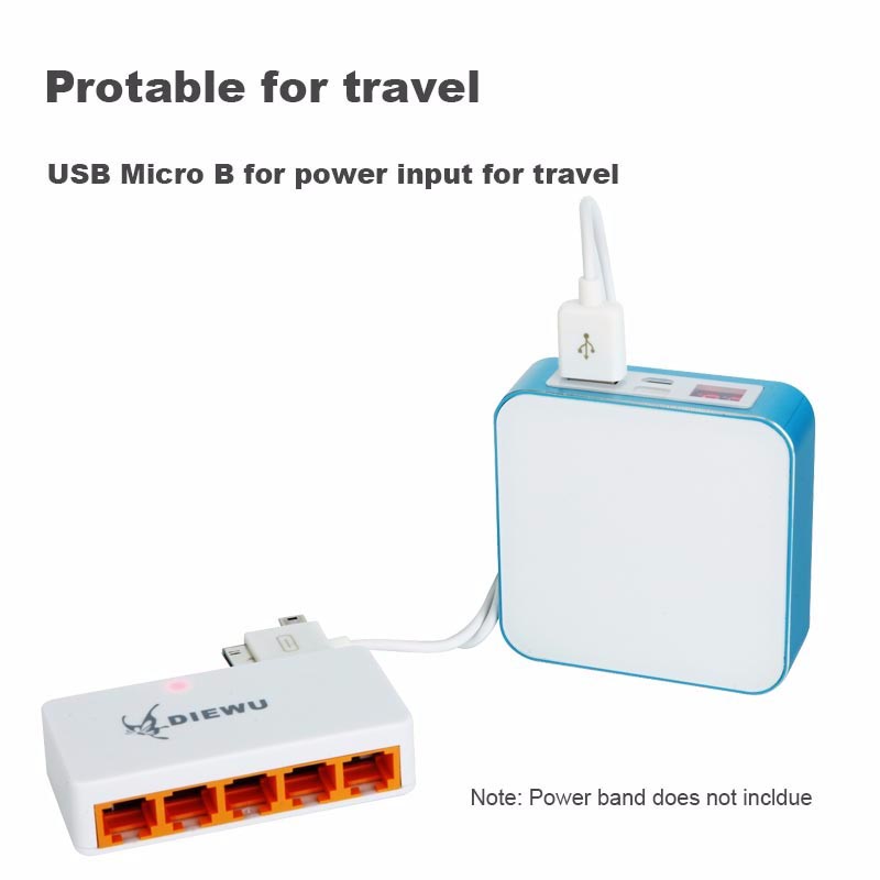 DIEWU 5 puertos Ethernet rápido RJ45 10/100Mbps red conmutador Centro de escritorio del ordenador portátil de viaje Lan Hub poder por Micro-