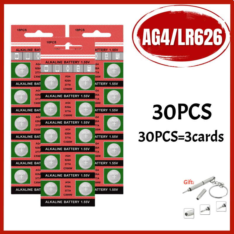 10-200 Stücke AG4/LR626 1,5 V Knopfbatterien SR626SW 377 377A 376 LR66 177 Münzen Zelle Alkaline Batterie für Uhren Spielzeug Kein Mercury: Black