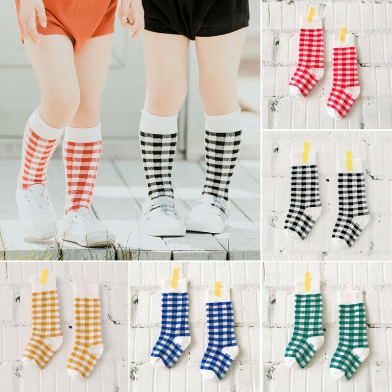 Peuter wintersok meisje geruit beenwarmers lange sokken kinderen kind kniekousen katoen