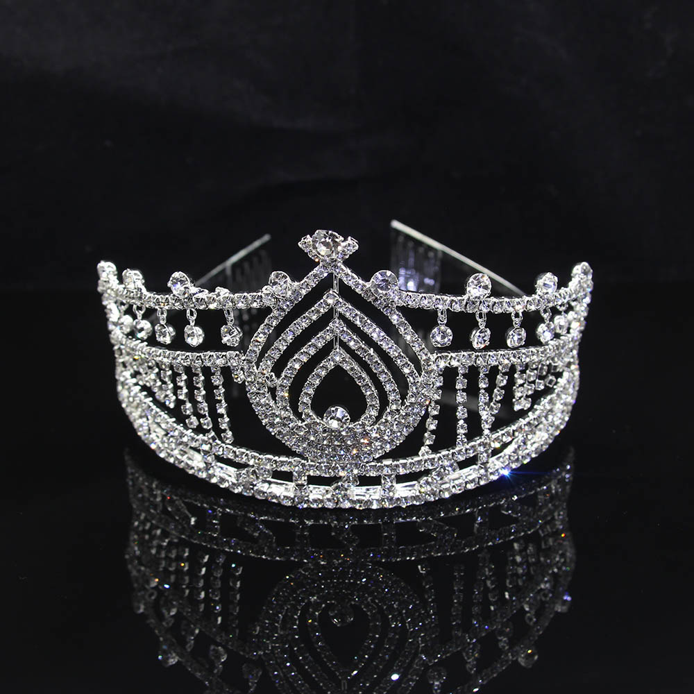 AINAMEISI Bridal Tiaras and Crowns Tassel Rhinestone Big Pageant Crown Women Wedding Headbands Hair Jewelry: 7