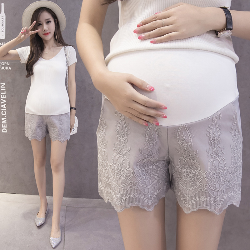 Short Denim pour femme enceinte en coton | Nouvelle d'été décontracté, couleur unie, en dentelle, vêtements de grossesse: gray / L