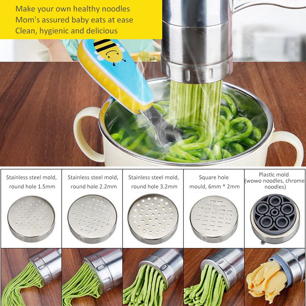 Manual Noodle Maker Press Pasta Machine Stainless Steel Manual Noodle Maker Pastas Making Tool Press Maker Including 5 Molds