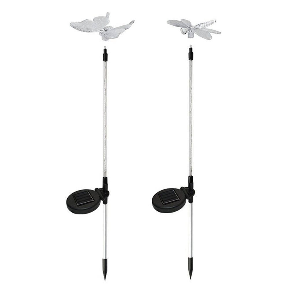 2Pcs Multicolor led Solar Stake Lights Outdoor Dragonfly/Butterfly Lawn Lamps Outdoor Garden Lawn Landscape Pathway Lights