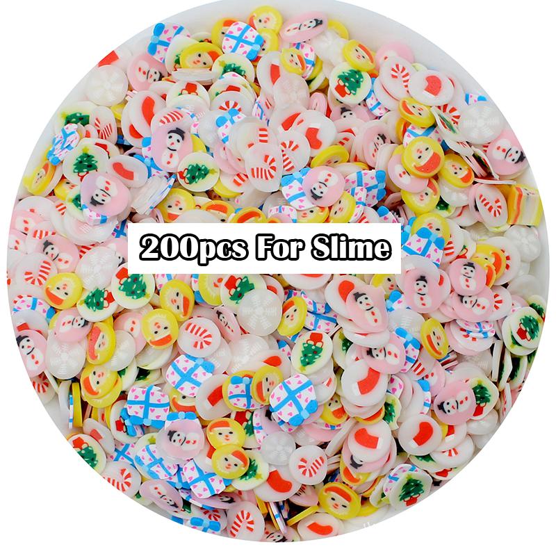 200Pcs Obst Scheiben Schleim Zusatzstoffe Weiche Fimo Scheiben für Nail art Schönheit Decor Schleim Füllstoff Supplies Charms Zubehör Spielzeug: 200Pcs Christmas