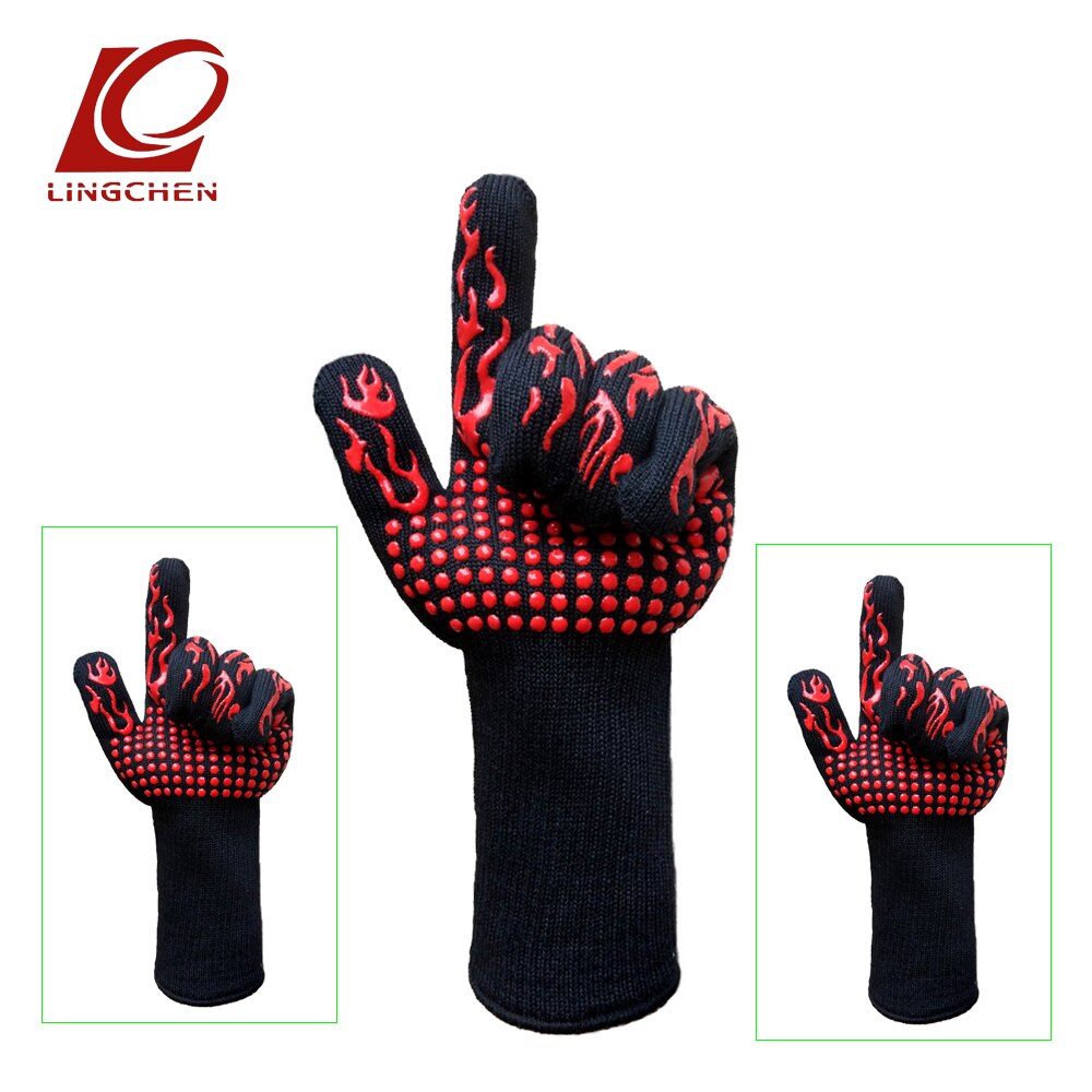 Een paar aramide handschoenen voor magnetron, oven, open haard, barbecue, 1414 rode en zwarte siliconen, vlamwerende en hittebestendige handschoenen