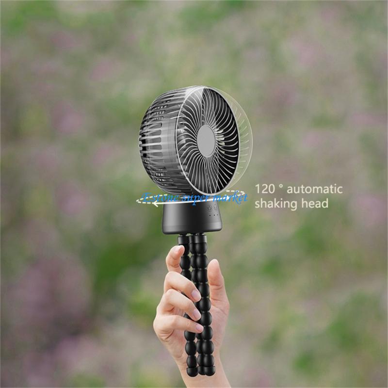 090B USB wiederaufladbarer Ventilator, tragbarer elektrischer Handventilator, Außenkühler, 3 Gänge verstellbar, mit Nachtlicht,
