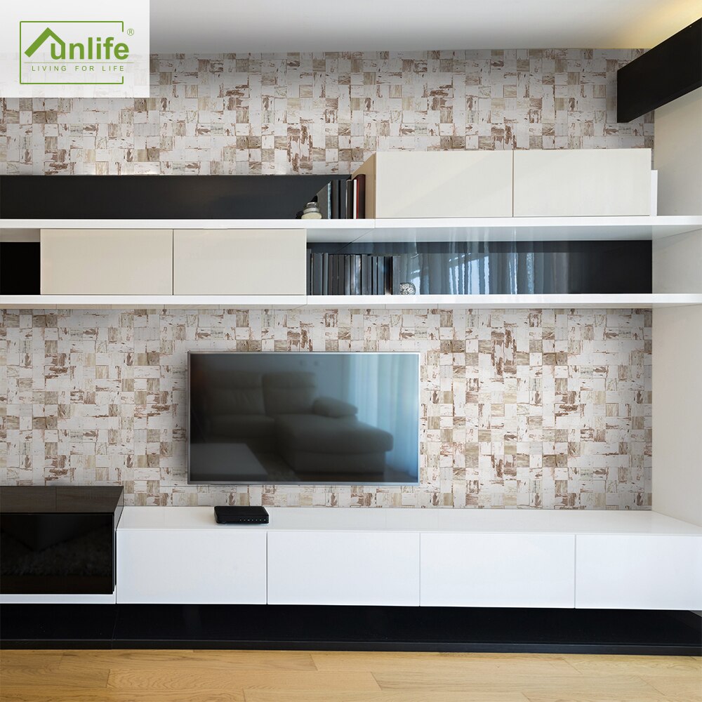 Funlife® Light Brown Wood Mosaic Tile Sticker Peel&amp;Stick Wall Sticker Kitchen Easy to Clean Self-Adhesive Kitchen Backsplash DIY
