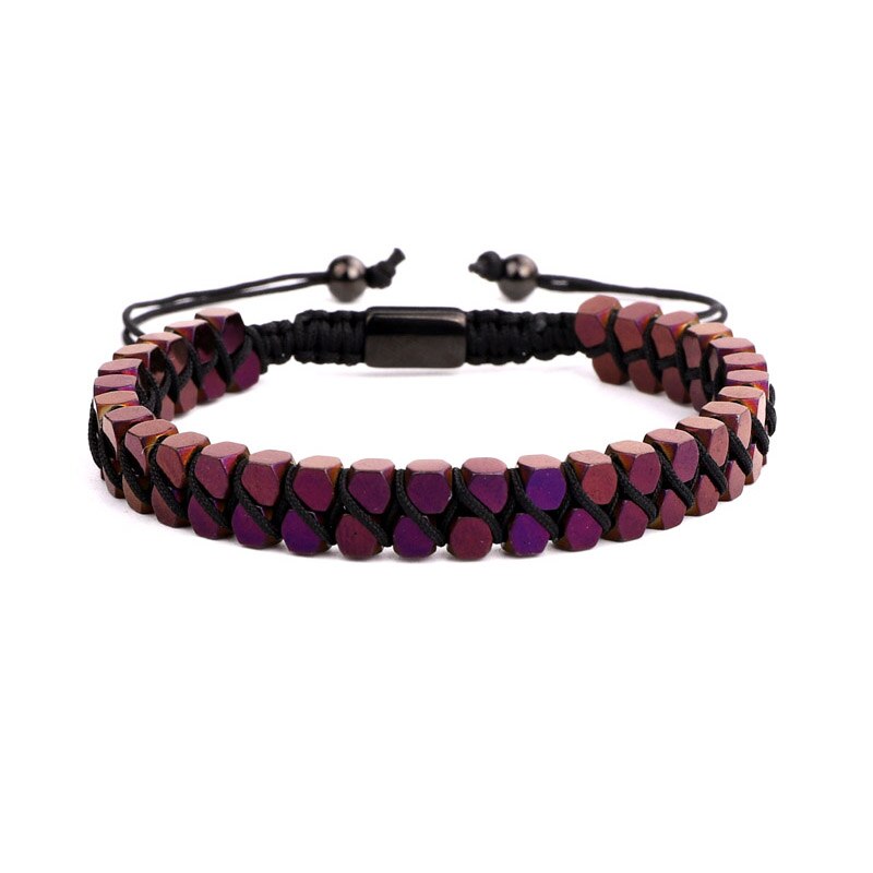Mannen Armband Bead Hematiet Handcraft Mannen Vrouwen Sieraden Macrame Armband: matte purple