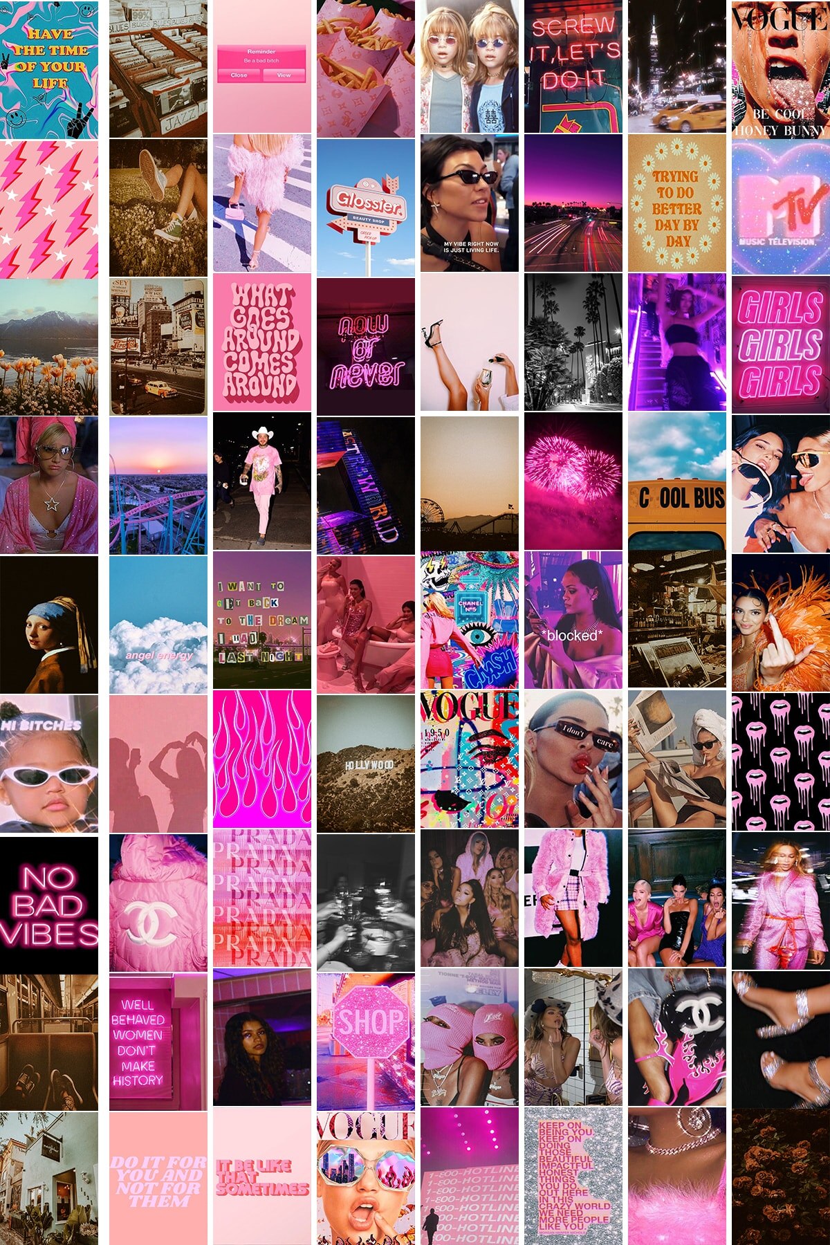 Pinterest Tumblr Vintage Wall Poster Collage Set - 70 Pieces - Retro Poster Set - 70's Coated Paper Poster 10 cm x 14 cm