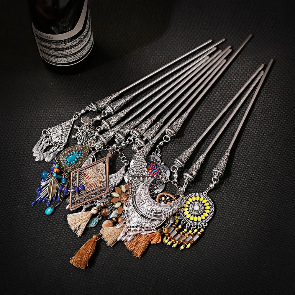 12pcs/Lot Random Mix Hairpin Hair Accessories For Girls Headdress Tiara For Hair Woman Jewelry Vintage Boho Sticks Silver Color