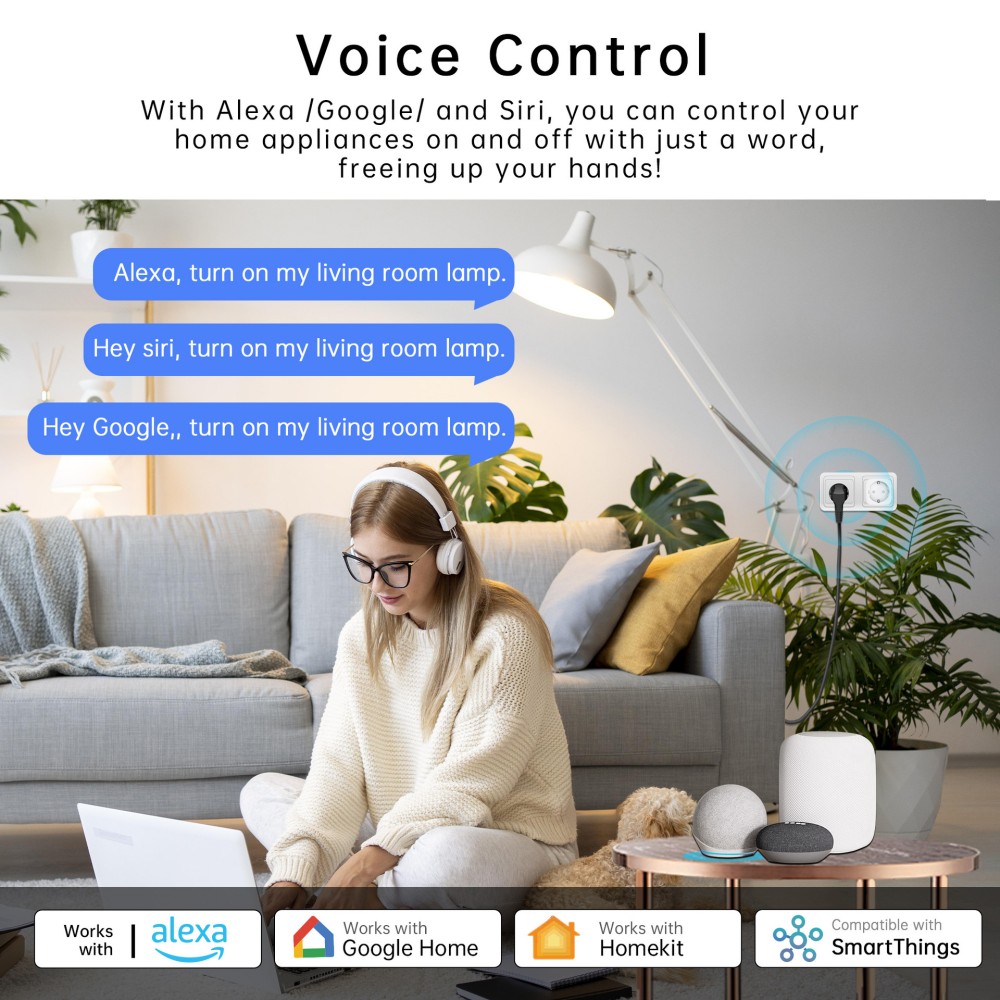 20A Matter EU toma de electrodomésticos Mini adaptador de enchufe inteligente Control de aplicación funciona con HomeKit Siri Alexa Google WiFi enchufe inteligente