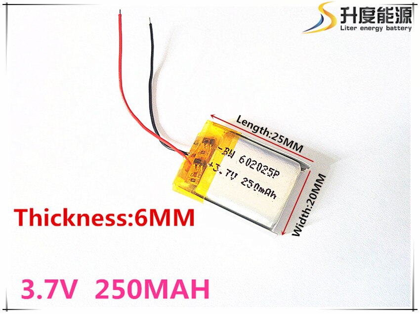 Grootte 602025 3.7V 250mah lithium-polymeer Batterij met Bescherming Boord Voor MP4 GPS Digitaal Gratis Shippi