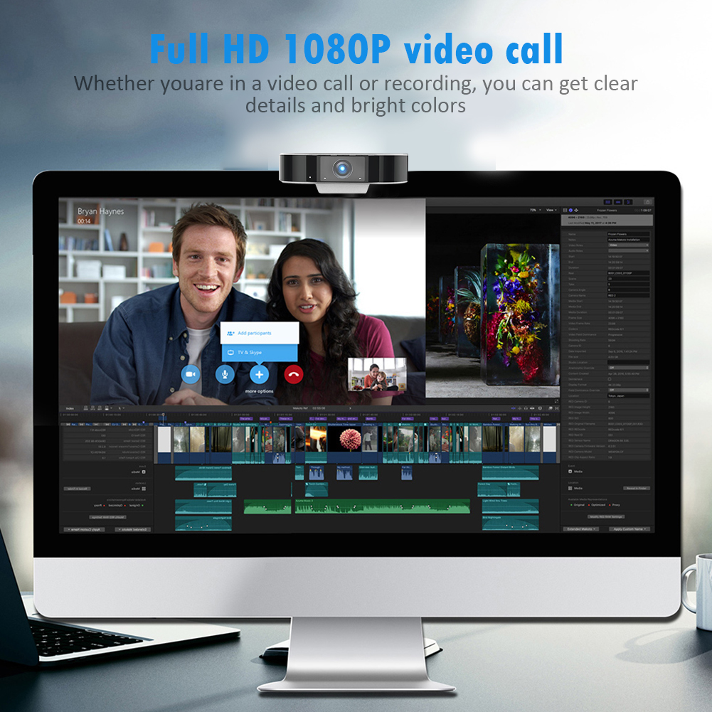 C12 Webcam 2MP 1080P Full HD USB Driver Free Web Camera with Microphone for Windows Android Linux Live Camera Webcam