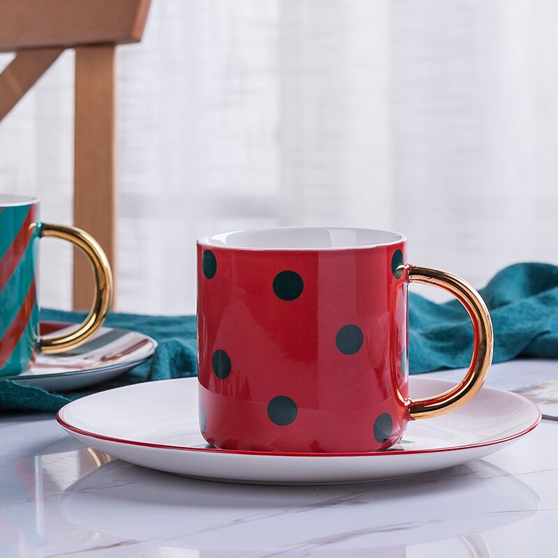 Lyxig prickig linje nordisk färg europeisk keramisk kopp med kaffemugg kopp och fat set kaffekoppar resemugg: B
