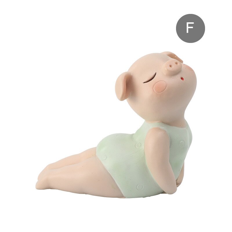 Mini Cute Pig Girl Yoga Posture Statue Piglet Resin Sculpture Decoration Ornament Home Office Store Desk Party Decor: F