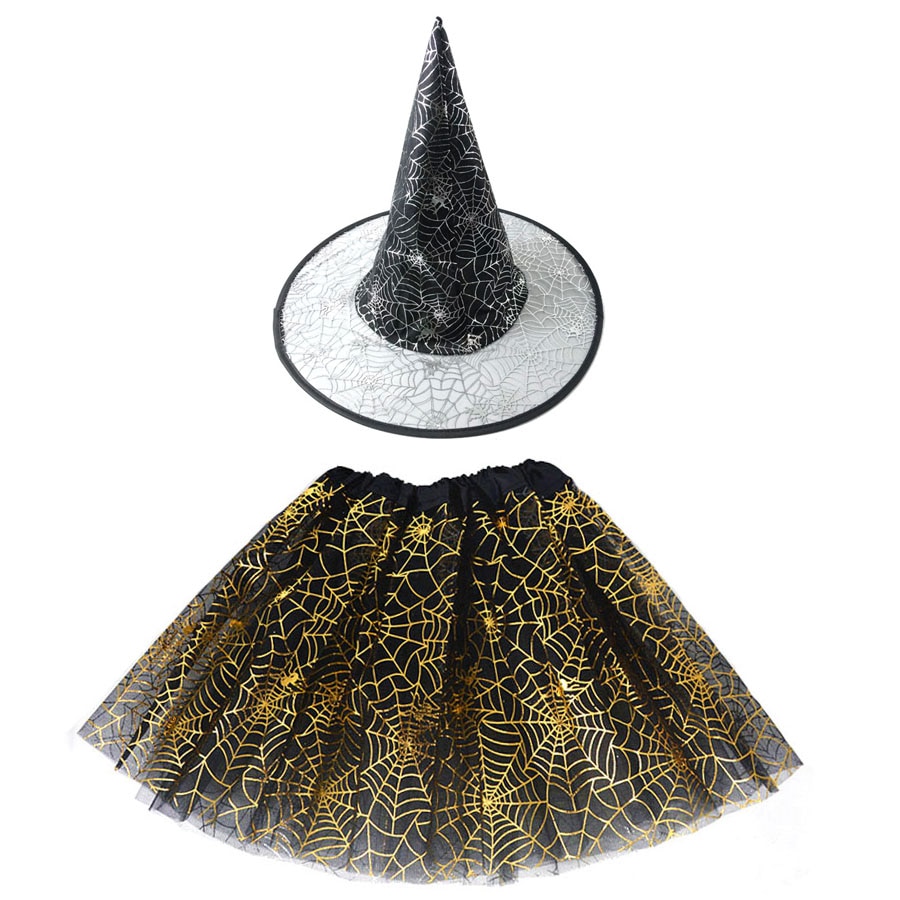 Meisjes Halloween Kostuum Kids Heks Wizard Hoed Carnaval Party Cosplay Outfits Kleding Spider Web Rok Voor Meisjes Gratis Collocatie