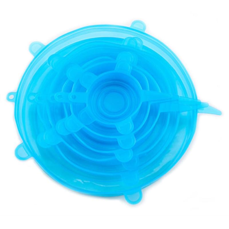 6 Pcs/Set Reusable Silicone Food Wrap Stretch Vacuum Seal Cover Saran Wrap Kitchen Organization Food Fresh Keeping Sealed lids: Blue