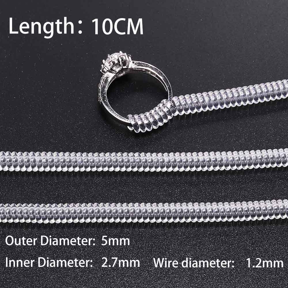 4 unids/lote herramientas de anillo transparente a base de espiral anillo de resorte ajustador de tamaño protector tensor reductor herramienta de redimensionado para joyería: Blanco
