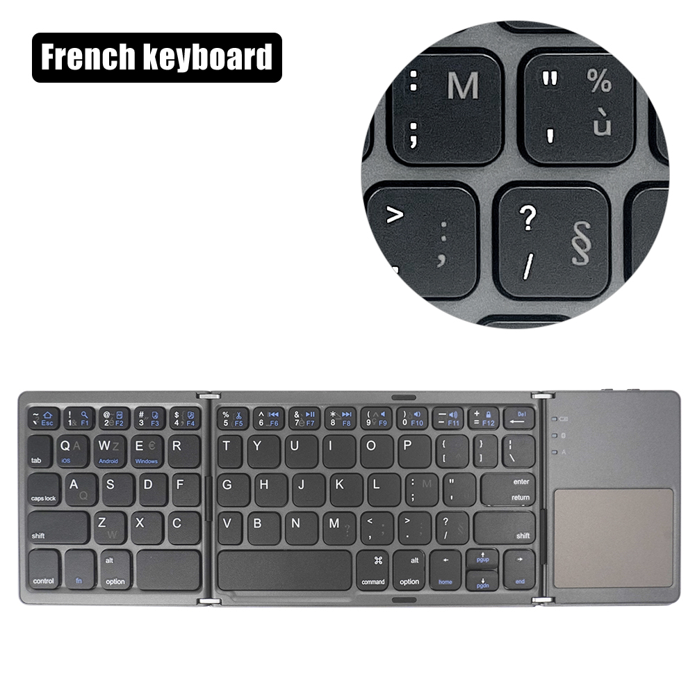 Mini Opvouwbare Toetsenbord Touchpad Bluetooth-Compatibel 3.0 Opvouwbare Draadloze Toetsenbord Voor Windows,Android, Ios Tablet Ipad Telefoon: French keyboard