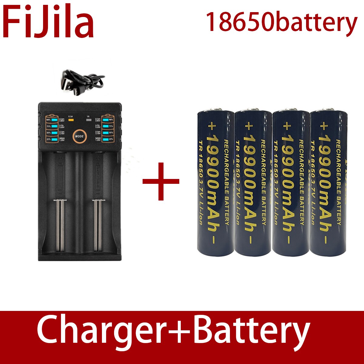 100% 18650 Lithium Batteries Flashlight 18650 Rechargeable-Battery 3.7V 19900 Mah for Flashlight + charger