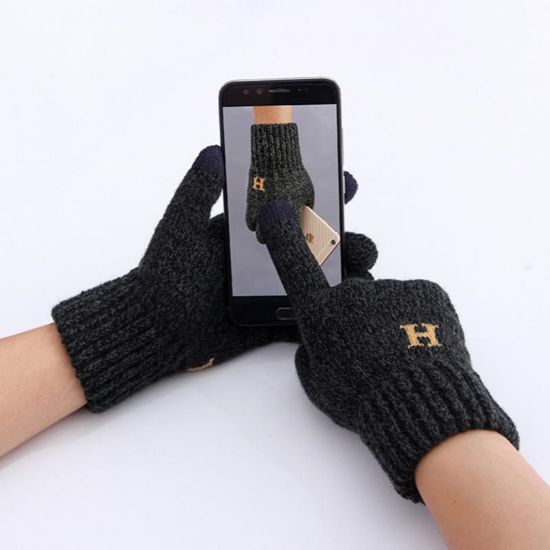 Guantes invierno guantes de pantalla táctil engrosada lana guantes lana tejidos de teléfono móvil juegos de aprendizaje en guantes de los hombres