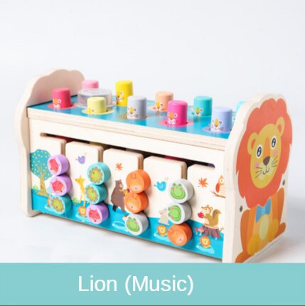 Giochi in legno criceto giochi educativi giocattoli in legno per bambini di divertimento genitore-bambino per il tempo libero giochi di abilità di coordinazione bussare giocattoli: lion(music)