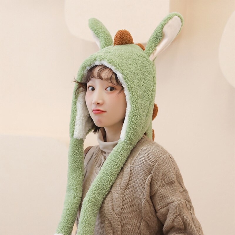 Gorro de punto de estilo coreano para mujer, gorro elástico con orejas de conejo, Color sólido, informal, para esquí, calentador de orejas, para invierno