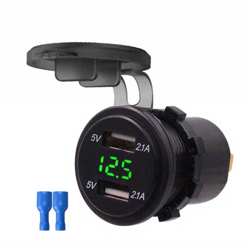 4.2a dubbele usb-telefoonopladers met led-display, waterdichte stopcontactadapter voor auto, boot, motor, atv, camper,  d4: Groente
