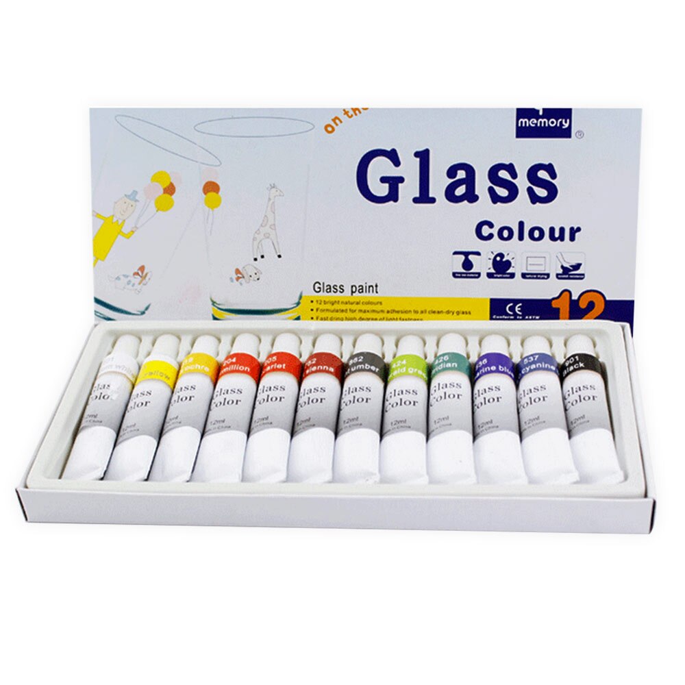 12 Kleuren 12Ml Waterdichte Niet Giftig Glas Verf Buis Set Gebrandschilderd Glas Verf Kit Pigment Coating Set Effen pigment