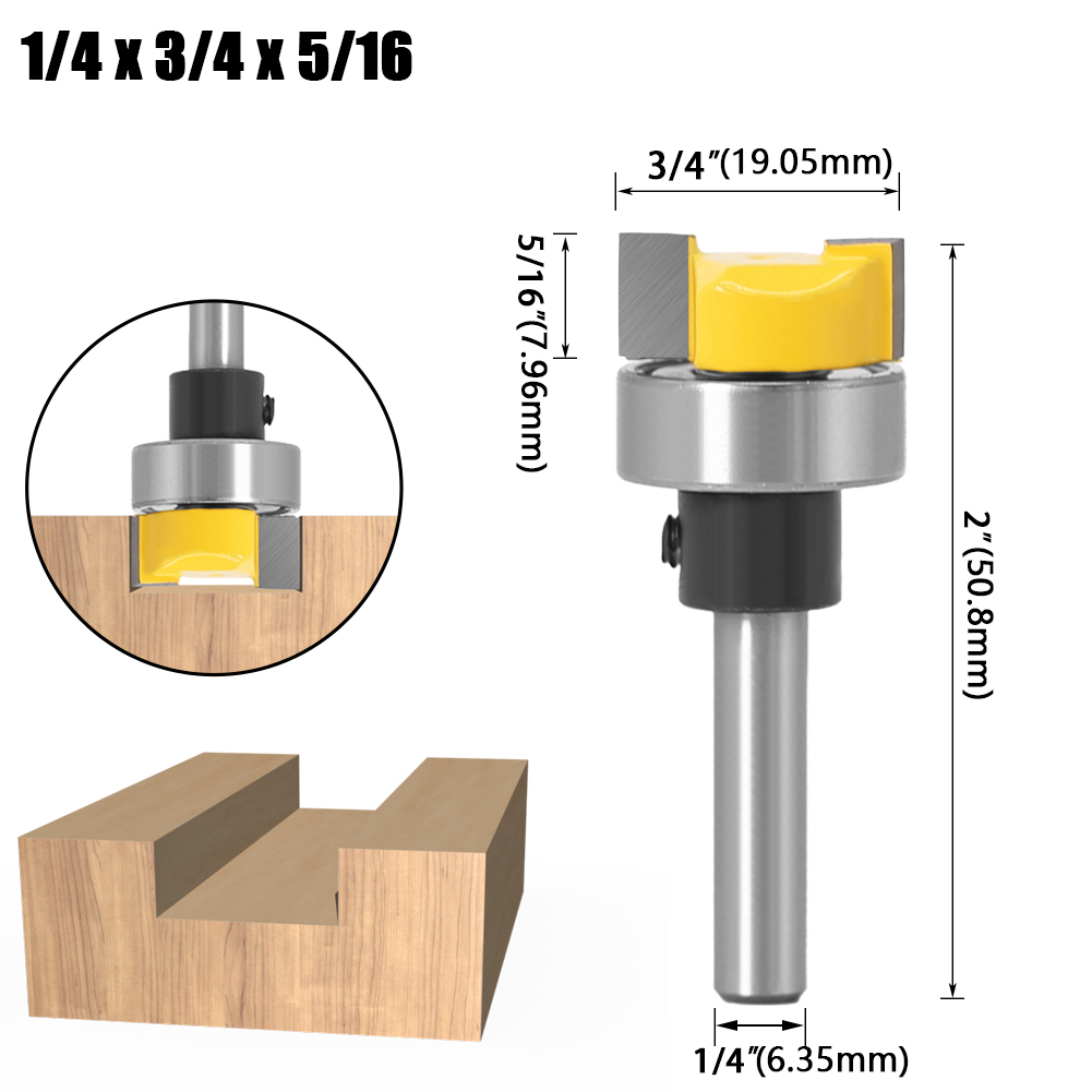 1/4"&amp; 6mm Shank Pattern Bit Flush Trim Bit Straight Bit with Bearing Hinge Mortising Router Bit Wood Trimmer Cutter: Straight 6.35X19.05