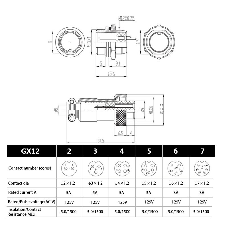 1Set GX12 2/3/4/5/6/7 Pin Male + Vrouwelijke 12Mm L88-93 Circulaire luchtvaart Socket Plug Draad Panel Connector