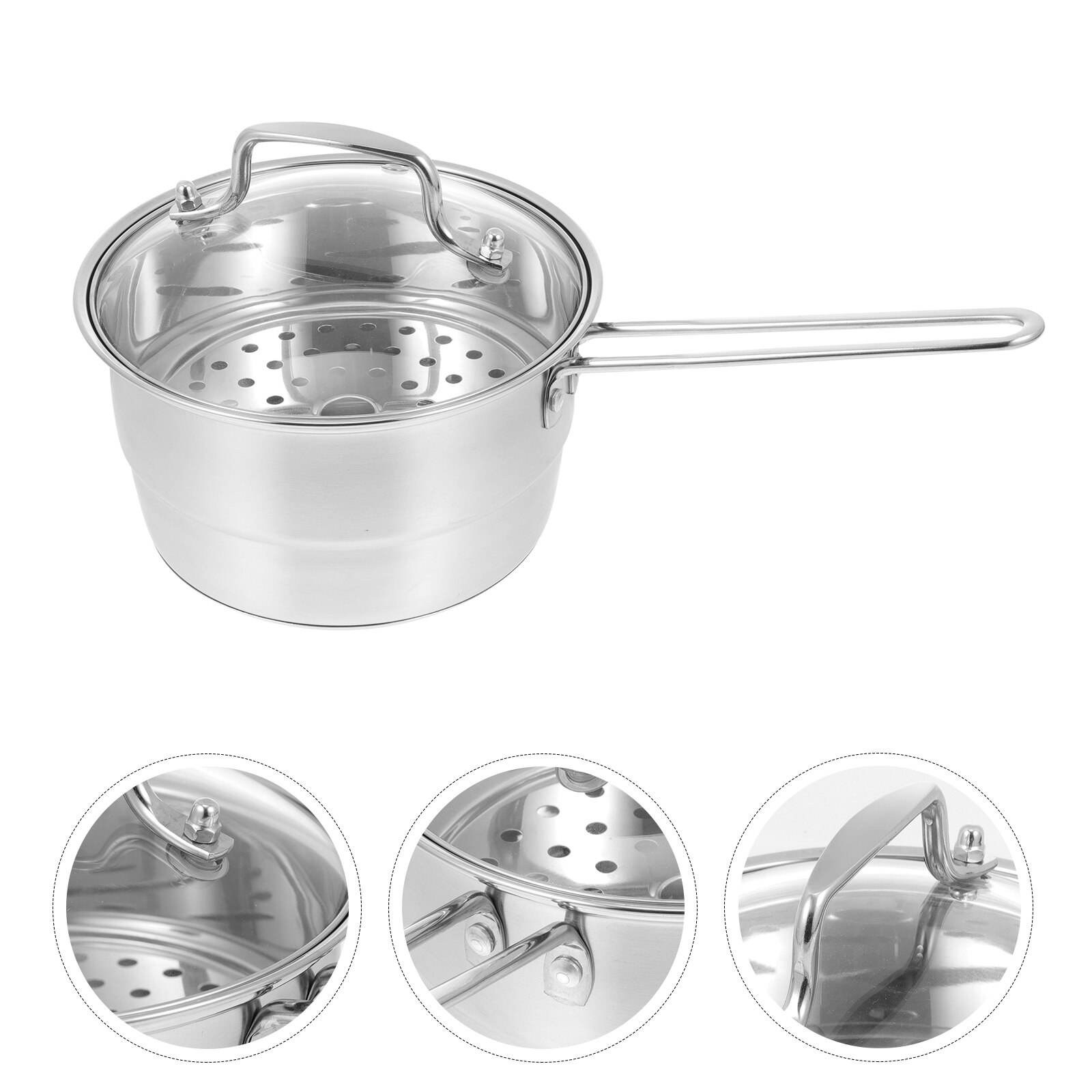 Stainless Steel Pot Stainless Steel Steaming Pot Long Handle Pot Heating Pot for Dorm: Default Title